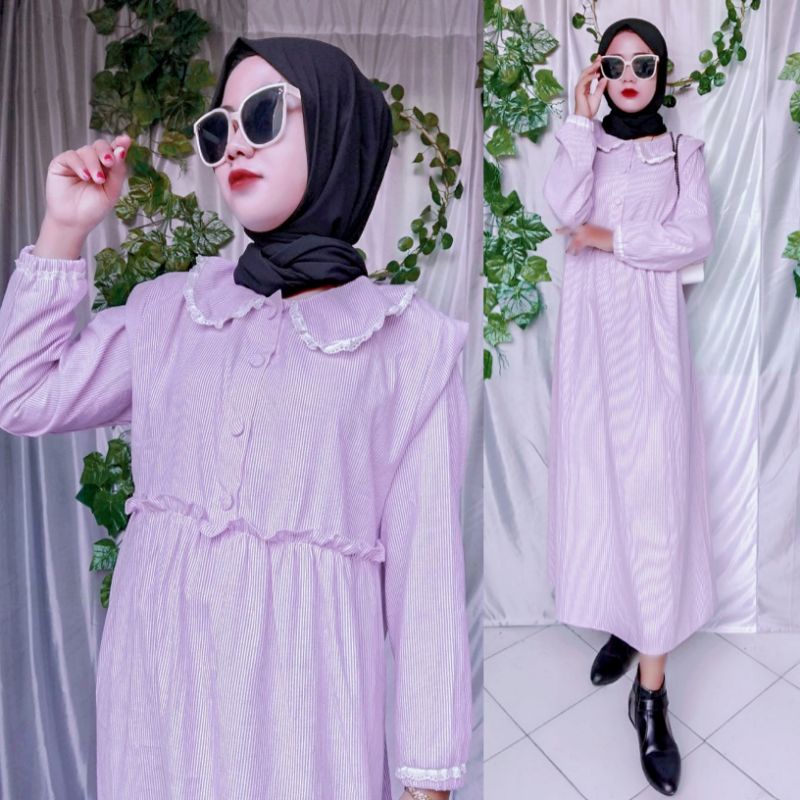 DRESS MIDI, MOTIF Salur DRESS POLOS KATUN BAJU GANTUNG TERLARIS SEMI DRESS / Midi Dress Erlindaw collection