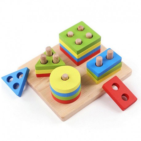 Mainan Kayu Edukasi Anak Geometric Board Stacking Tower Mengenal Bentuk Warna Shape Color Montessori Toys Wooden Board Sorting