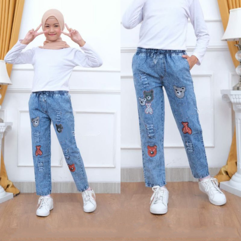 Celana Jeans Anak Perempuan Kekinian Warna Light Snow Terbaru Best Seller Usian 7 samapai 12 Tahun Jins anak Cewek