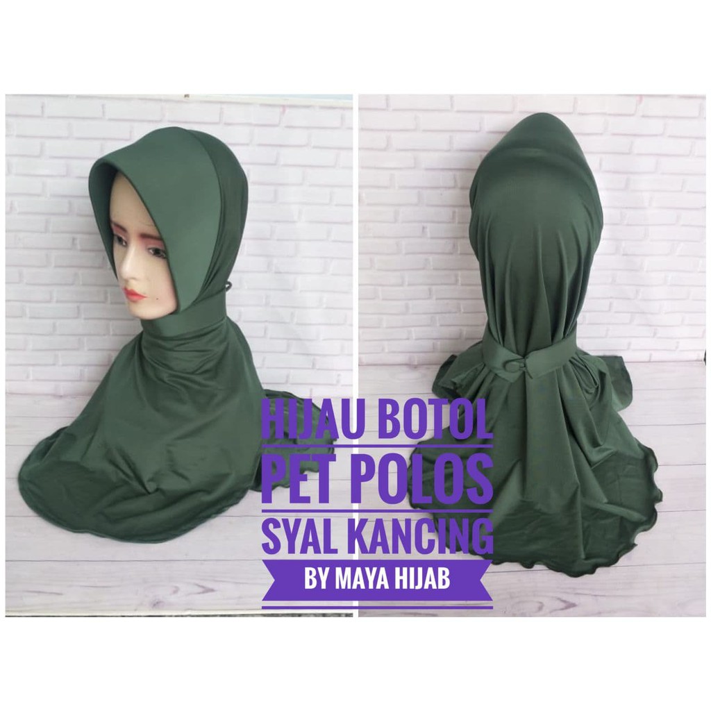 Jilbab Hijau Botol pet polos syal kancing