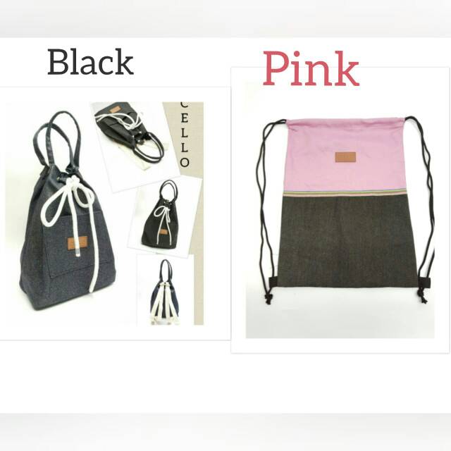 Tas Ransel  Canvass Black Pink Tas Ransel Backpack set Tas Tali Serut canvass import s1