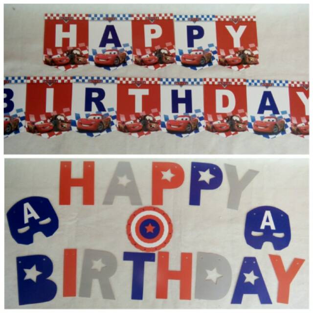 Flag banner happy birthday cars/captain america/thomas/line