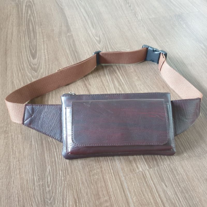 waistbag pria kulit asli casual cokelat