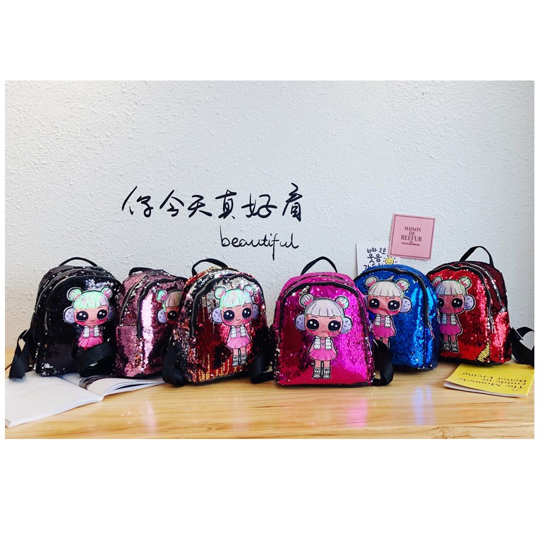 Tas Ransel Sequin LOL LED lampu - LOL6 backpack tas punggung anak perempuan