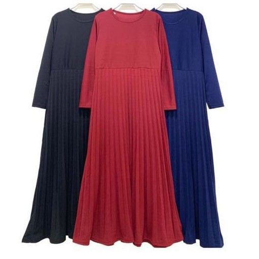 Gamis polos rok plisket bahan voxy premium merk cocobee (kode 631)