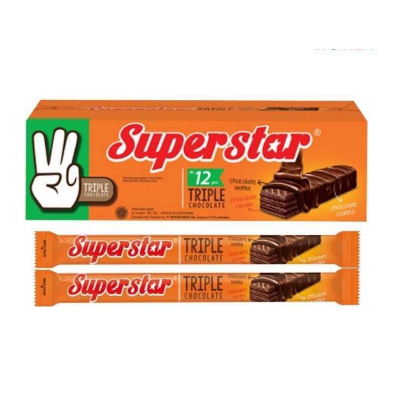 

superstar triple chocolate 192gr isi 12pcs - wafer salut coklat - camilan murah enak