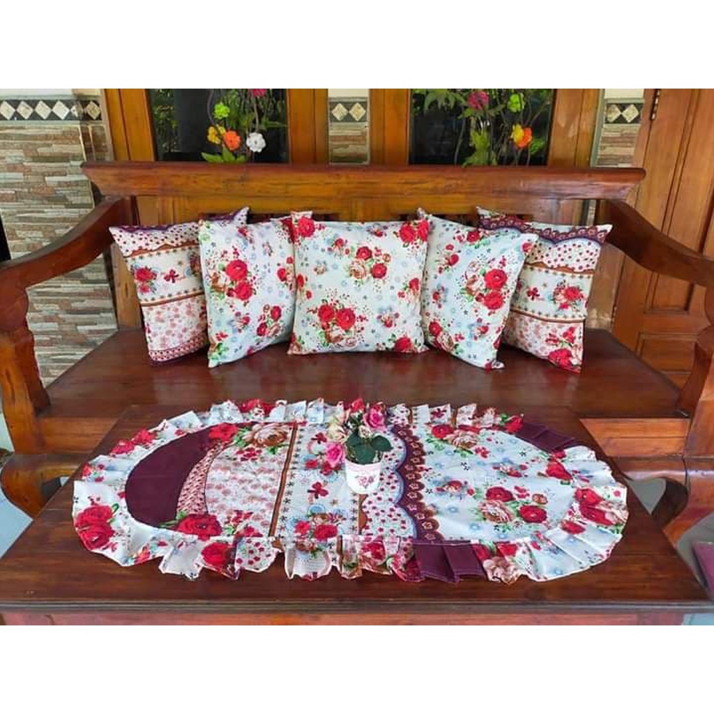 [✅COD] Paket Sarung Bantal Kursi Sofa Set Uk 40x40 + Taplak Meja Dekorasi Kamar Sofabed Ruang Tamu Minimalis Perlengkapan Rumah