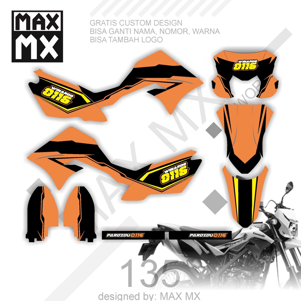 DECAL STIKER MOTOR D,TRACKER MOTIF ORANGE STRIP KUNING SIMPLE