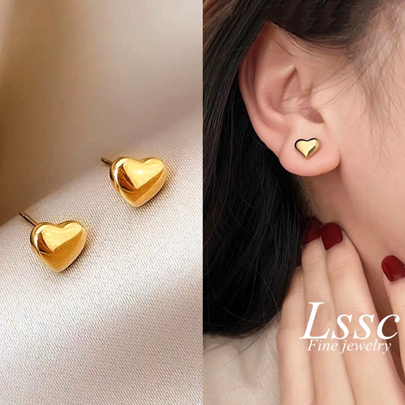 Anting Titanium Anti Karat Hati Lapis Emas 18K Anting Tusuk Perhiasan Fahion Korea