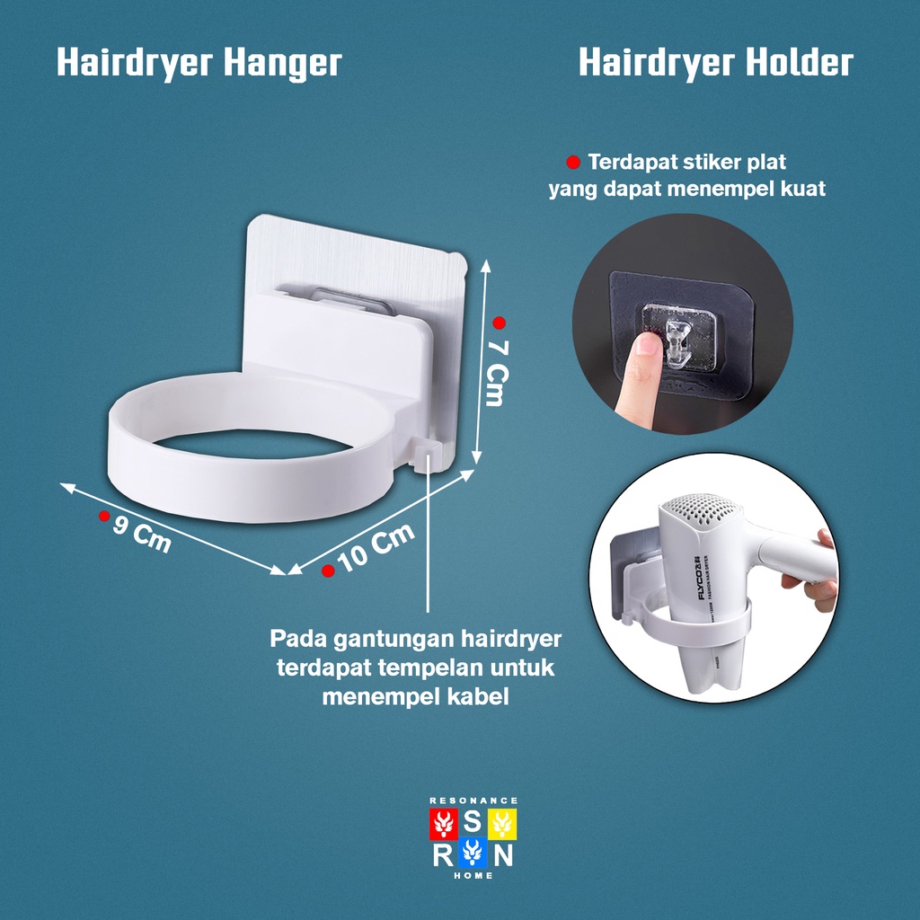 Gantungan Hairdryer Rak Holder Pengering Rambut Resonance Home