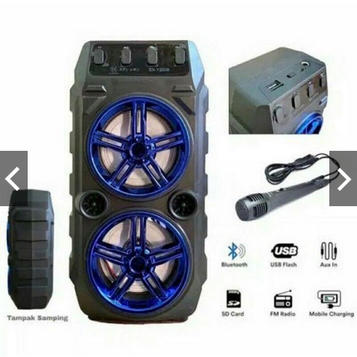 SPEAKER BLUETOOTH KARAOKE SQ 2008 PLUS MICROPHONE DOUBLE EXTRA STEREO BASS LED LAMP