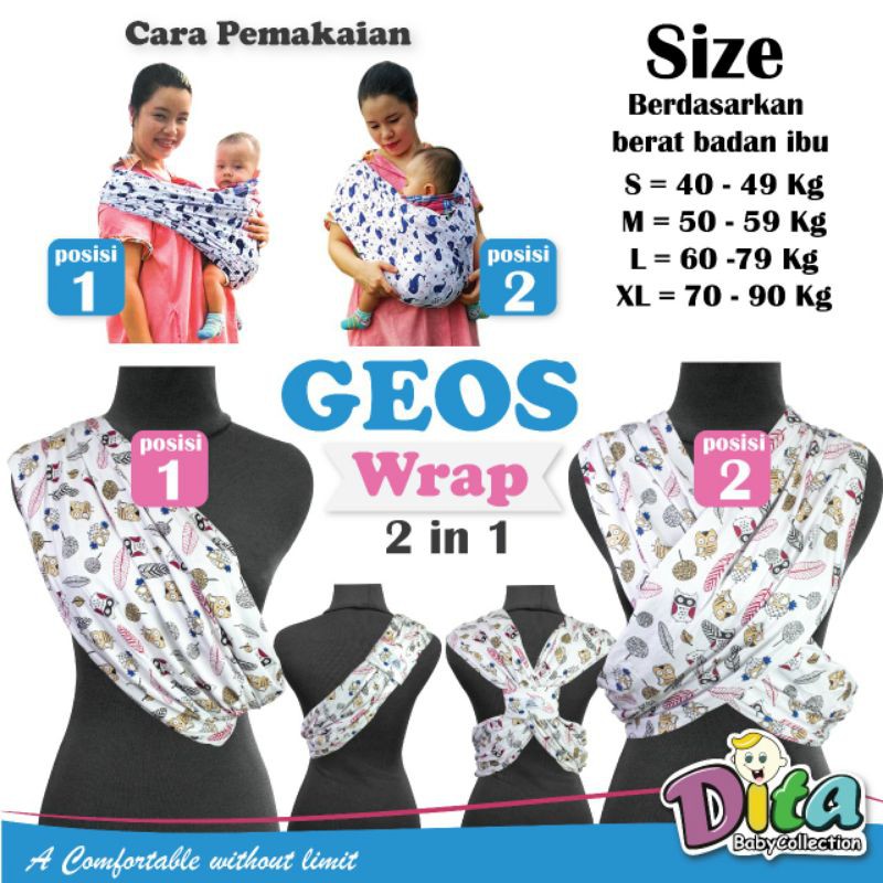 BISA TUKAR SIZE GEOS WRAP 2 in 1 MOTIF DITA/ Gendongan bayi Gendongan Kaos  Bahan Geos Premiu Kuat