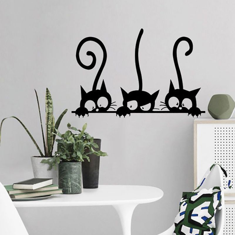 Diy Stiker Dinding Dengan Bahan Pvc Dan Gambar Kucing Warna Hitam