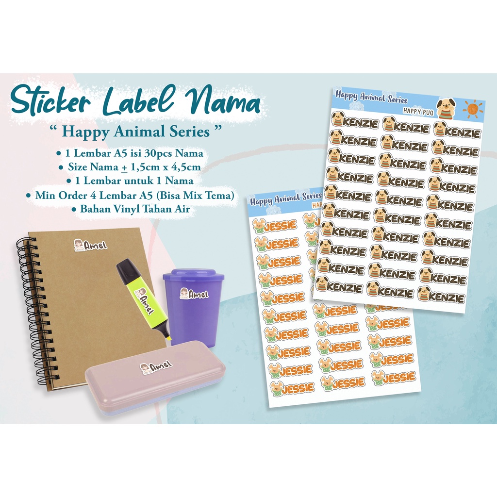 

Aesthetic Happy Animal Sticker Name / Stiker Nama / Sticker Label Nama Desain Karakter Hewan Lucu Estetik isi 30pcs per-A5