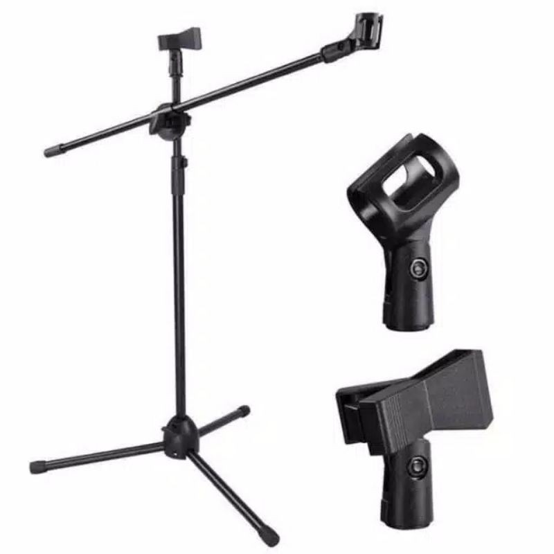 Stand Mic Lantai kaki tiga berdiri 3 tripod mikrofon microphone arm nb 107 holder jepit jn