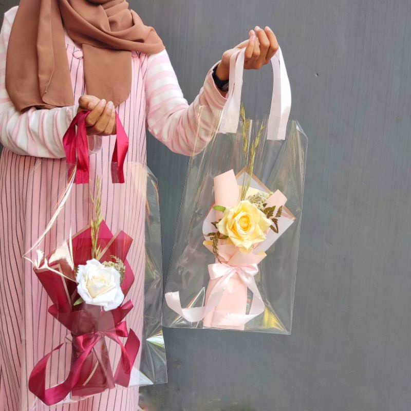 Tas Buket 5 LEMBAR + TALI  Plastik Buket  Plastik Bening Buket