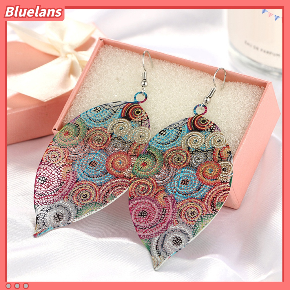 Anting Kait Bentuk Daun Rongga Warna-Warni Gaya Vintage Untuk Wanita