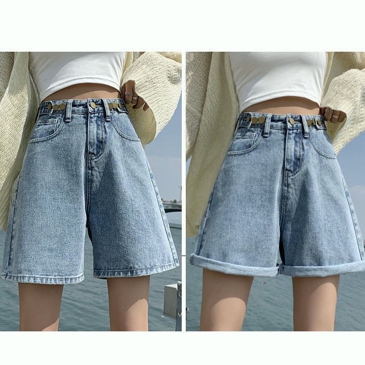 CEWEK_ID Celana hotpants Kulot jeans Korean style high waist pendek pinggang tinggi dewasa cewek jumbo loose longgar oversize jens denim jins kekinian short