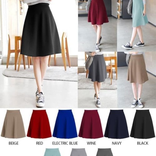 Rok midi flare skirt / rok payung lebar pendek / rok wanita korea