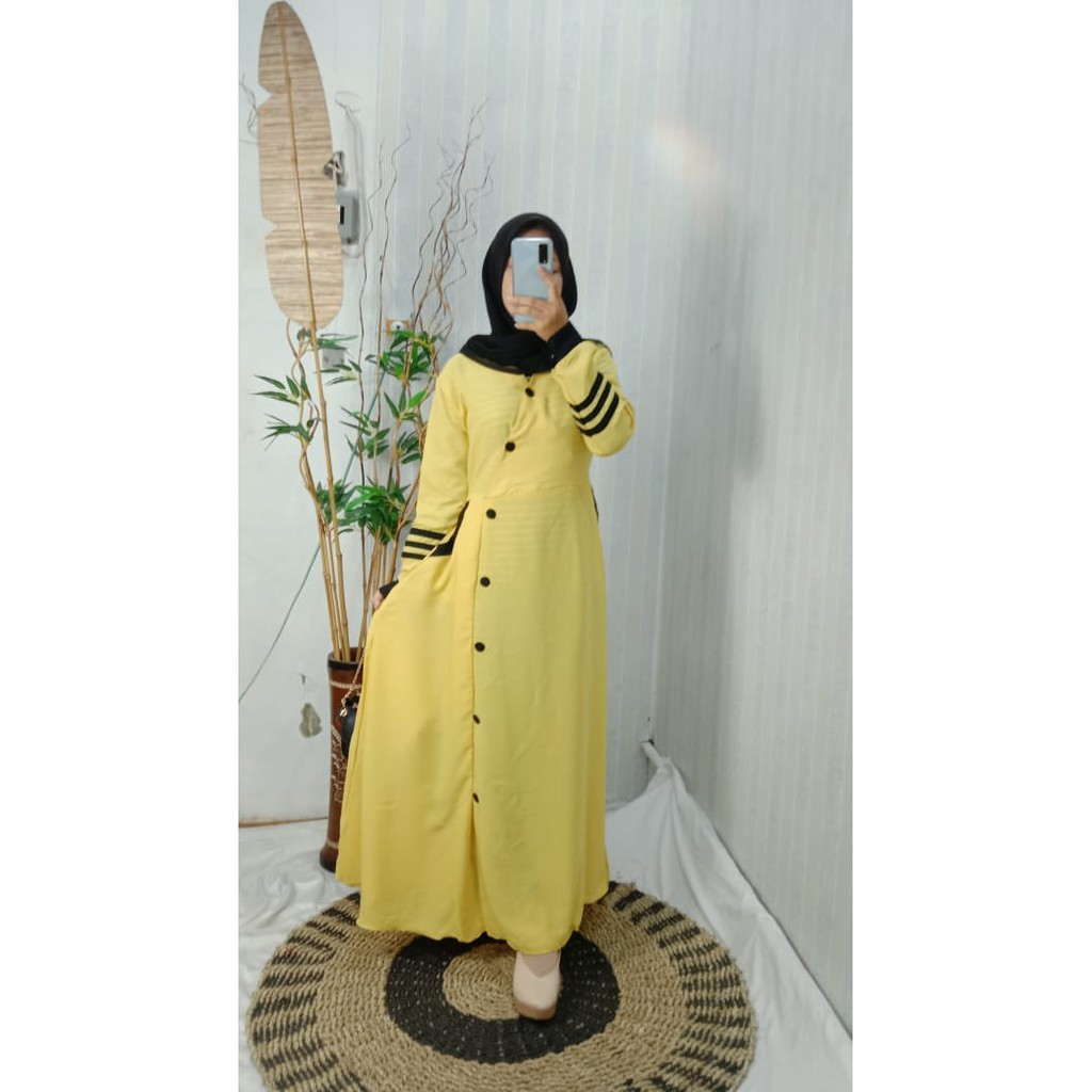Salsabila dress muslim syari outfit pastel shabby chic update remaja kancing POLOS simple lemon