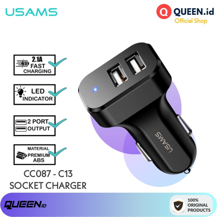 USAMS Car Charger Mobil 5V 2.1A DUAL USB PORT Output C13-CC087