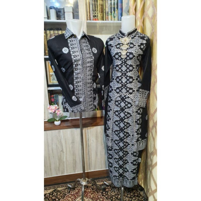 SETELAN BATIK SONGKET PALEMBANG HITAM SILVER