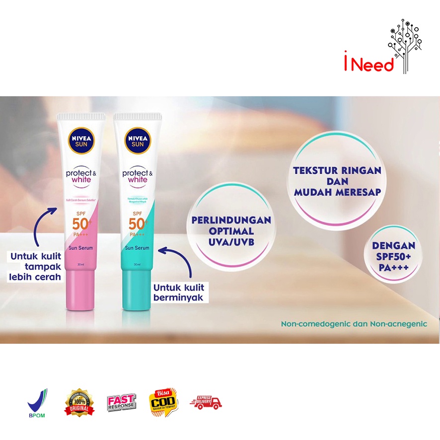 (INEED) NIVEA Sun Protect &amp; White SPF 50+ | Sun Face Serum Instant Aura | Oil Control - 30ml