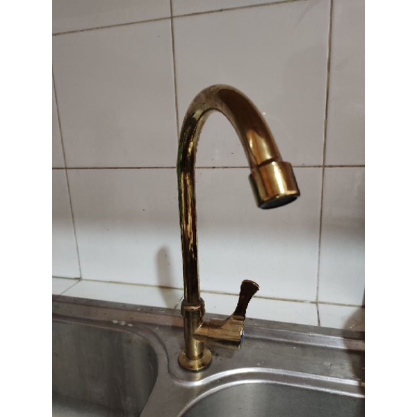 Kran Cuci Piring - Keran Air Sink Angsa Tanam Wastafel Engkol Minimalis Gold Emas - Kran Sink Bak Cuci Piring Tanam Washtafel Bagus