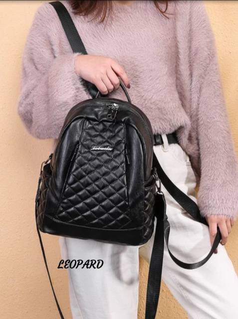 Fashion Tas Ransel 2Res Tengah Embos Jait Jait Le O Pard Free 2 Tali / Backpack Stylish Multifungsi