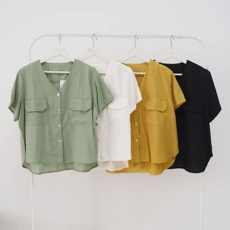 Sandra Blouse Oversize / Atasan Kemeja Wanita Jumbo XL-Hitam