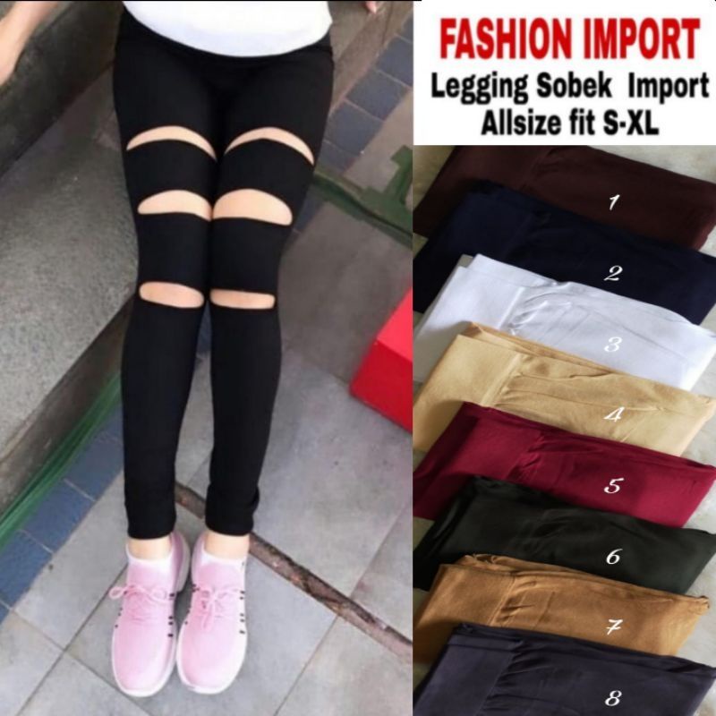 ☄️COD☄️Legging Sobek Hw Import Polos Wanita Premium Fit S-XXL
