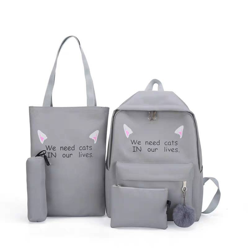 Tas Sekolah untuk Gadis Remaja Anak Buku Tas Cute Ransel Gadis Hadiah Tahan Air Besar Sekolah WNC-Abu