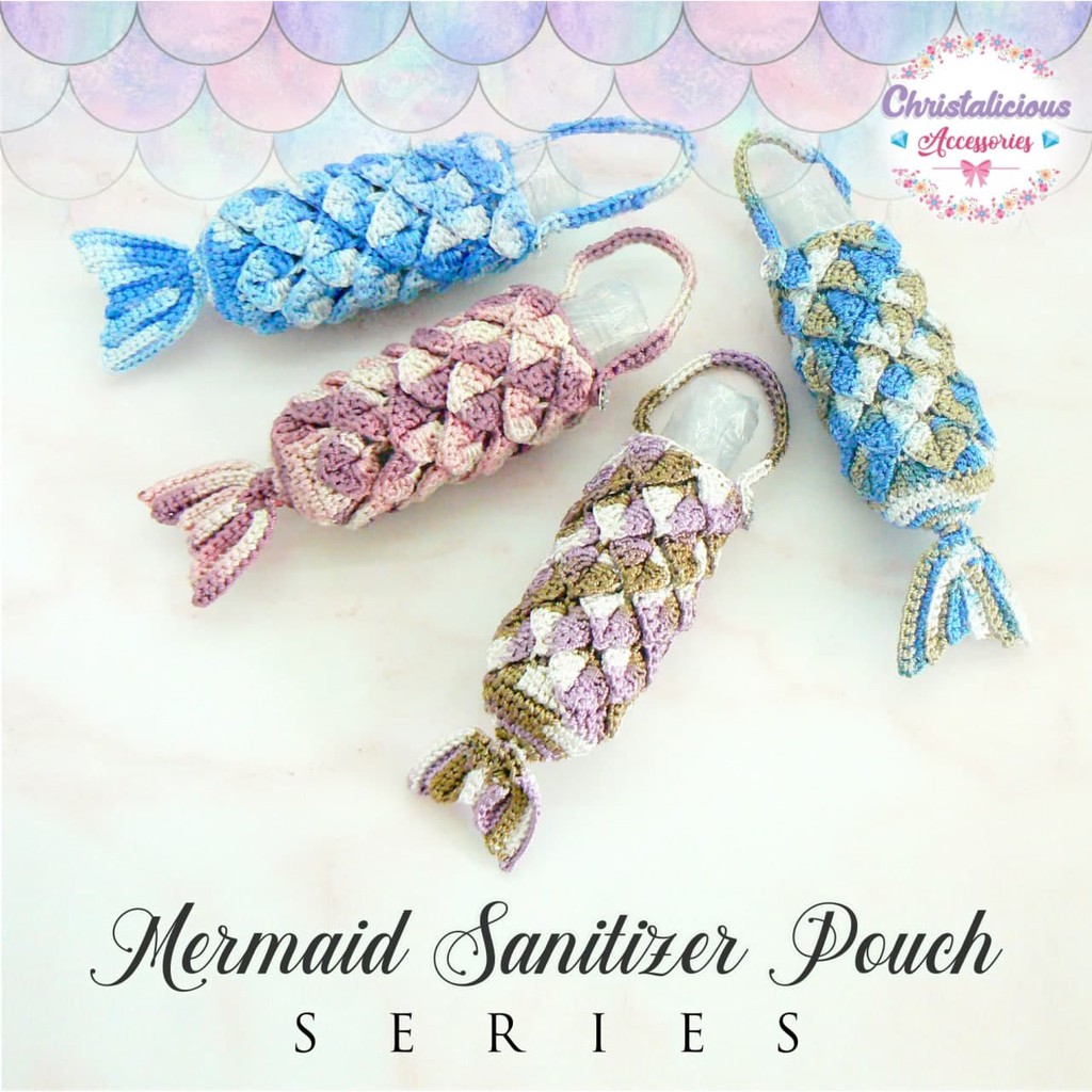 Crochet Mermaid Handsanitizer Pouch, Rajutan pouch sanitizer berbentuk mermaid, gantungan tas rajut
