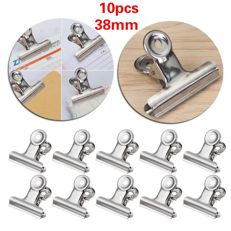 10pcs 38mm Round Stainless Steel Clips Paper Documents Organizer Binder Clip School Office Accessories