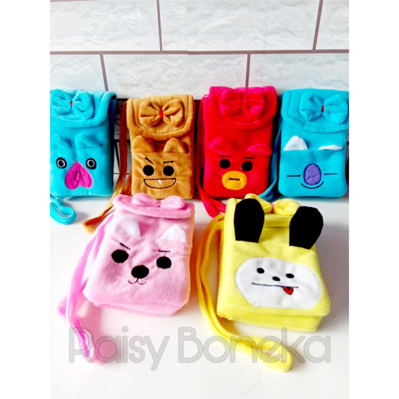 Terlaris Tas Hp Selempang BT21 KPop - Tas Hp Karakter - Tas Hp Bts 3ruang - Waistbag Bts lucu 3ruang