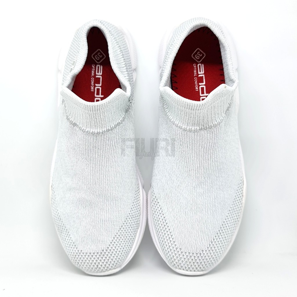 FIURI - Ando Original - The Rock 39-43 Full Putih - Sepatu Sneakers Pria - Sepatu Olahraga Pria - Sepatu Knit Rajut Pria - Sepatu Jogging Pria - Sepatu Sport - Sepatu Slip On Pria - Sepatu Cowok