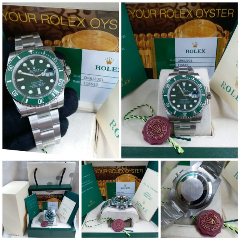 jam tangan replika Rolex submariner hulk green ceramic bezelgreen mesin swiss  otomatis kaca anti go