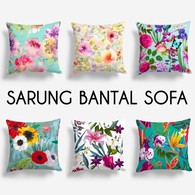 COVER SARUNG Bantal Sofa Print Motif Bunga / Floral / Flower 40x40 cm - PUSAT KADO MURAH