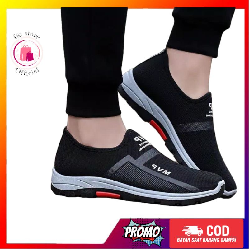 Sepatu slip on wanita murah sepatu snekers mvp cewe full hitam sepatu futsal Sepatu Pantofel Kerja K