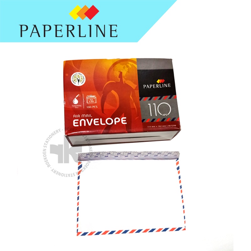 

Paperline Amplop Putih 110 Airmail 162 x 114mm Dengan Perekat (Dos Biru)