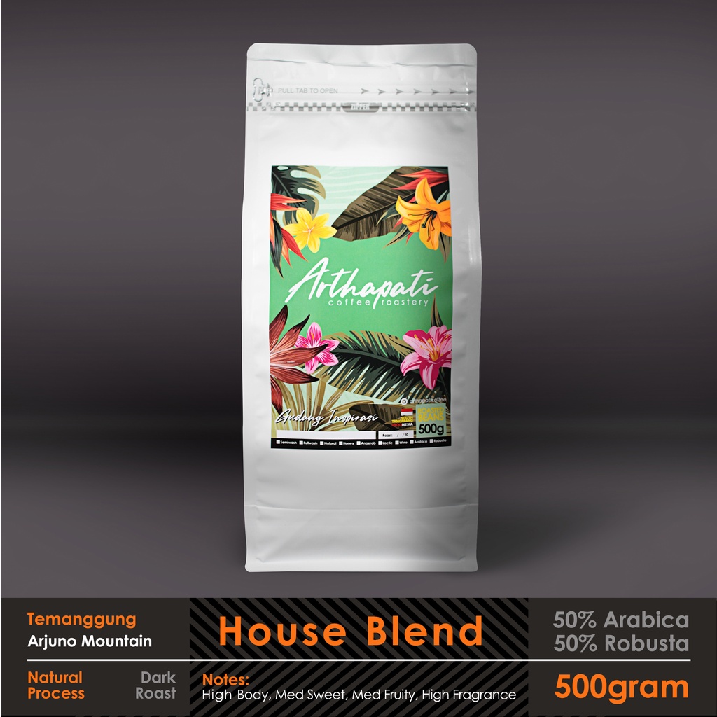 

Biji Kopi House Blend 50% Arabica 50% Robusta Arthapati Roasted Beans Coffee 500 gram