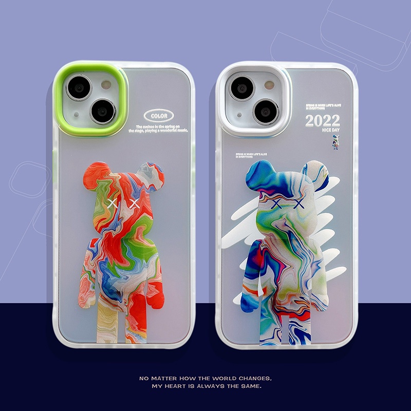 For iPhone Color Laser Green Bear, White Bear ( 7Plus 8Plus X XS XS Max 11 Pro Max 12 Pro Max 13 Pro Max Case)