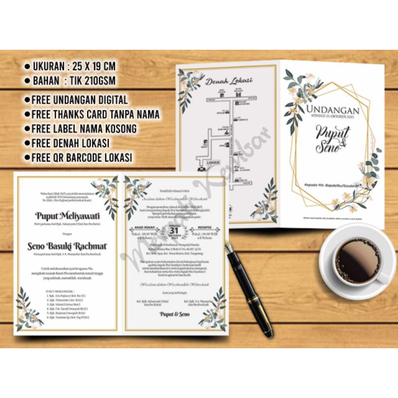 Undangan Rustik Free Thanks Card /Undangan Pernikahan /Undangan khitan