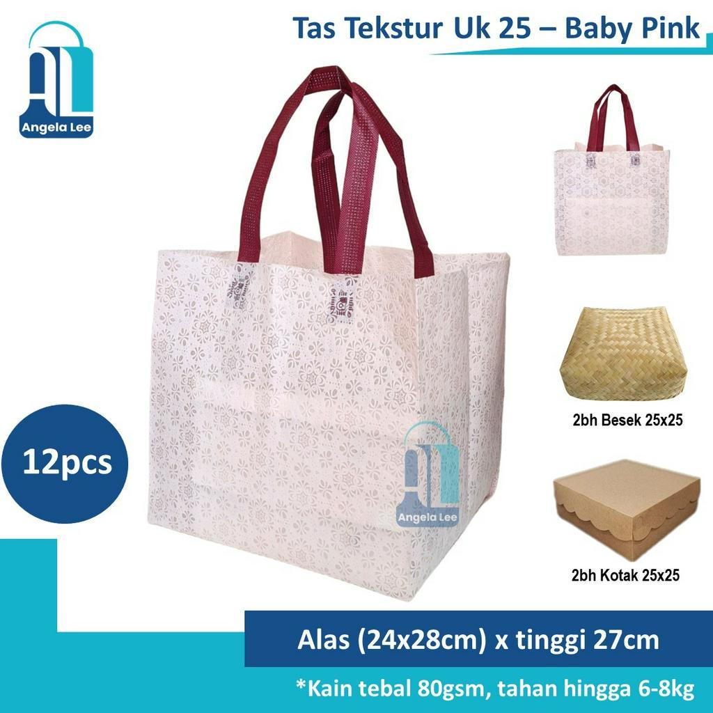 12pcs Tas Kain Spunbond Motif Tekstur Timbul Mewah muat 2box 25x25 Hijau Bunga Hajatan Syukuran