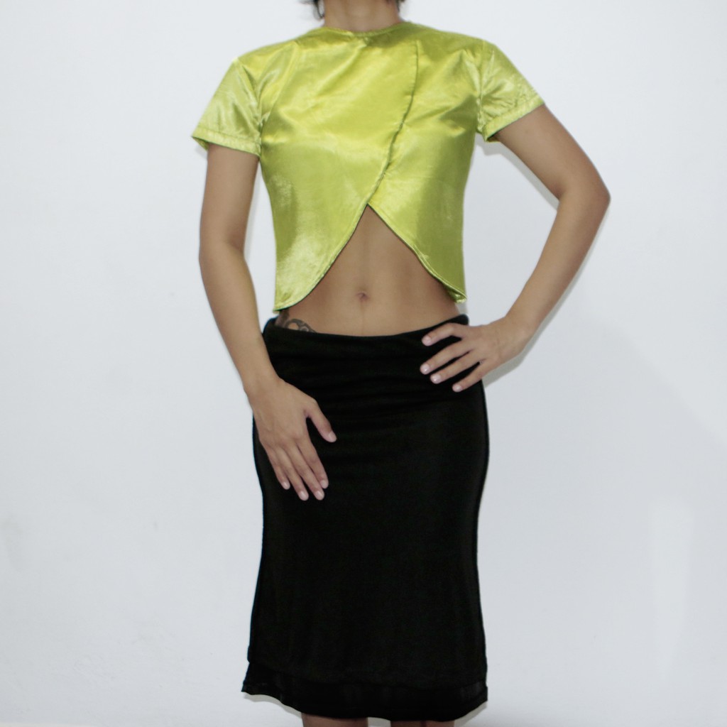 Preloved Second Bekas Crop Top Neon Green Hijau Satin Atasan Party Pesta Secondhand Vintage