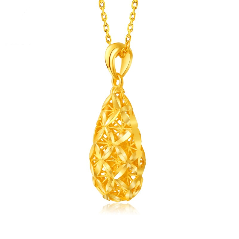 [Ready Stock]Fashion Gold-Plated Hollow Water Drop Pear-Shaped Pendant Necklace