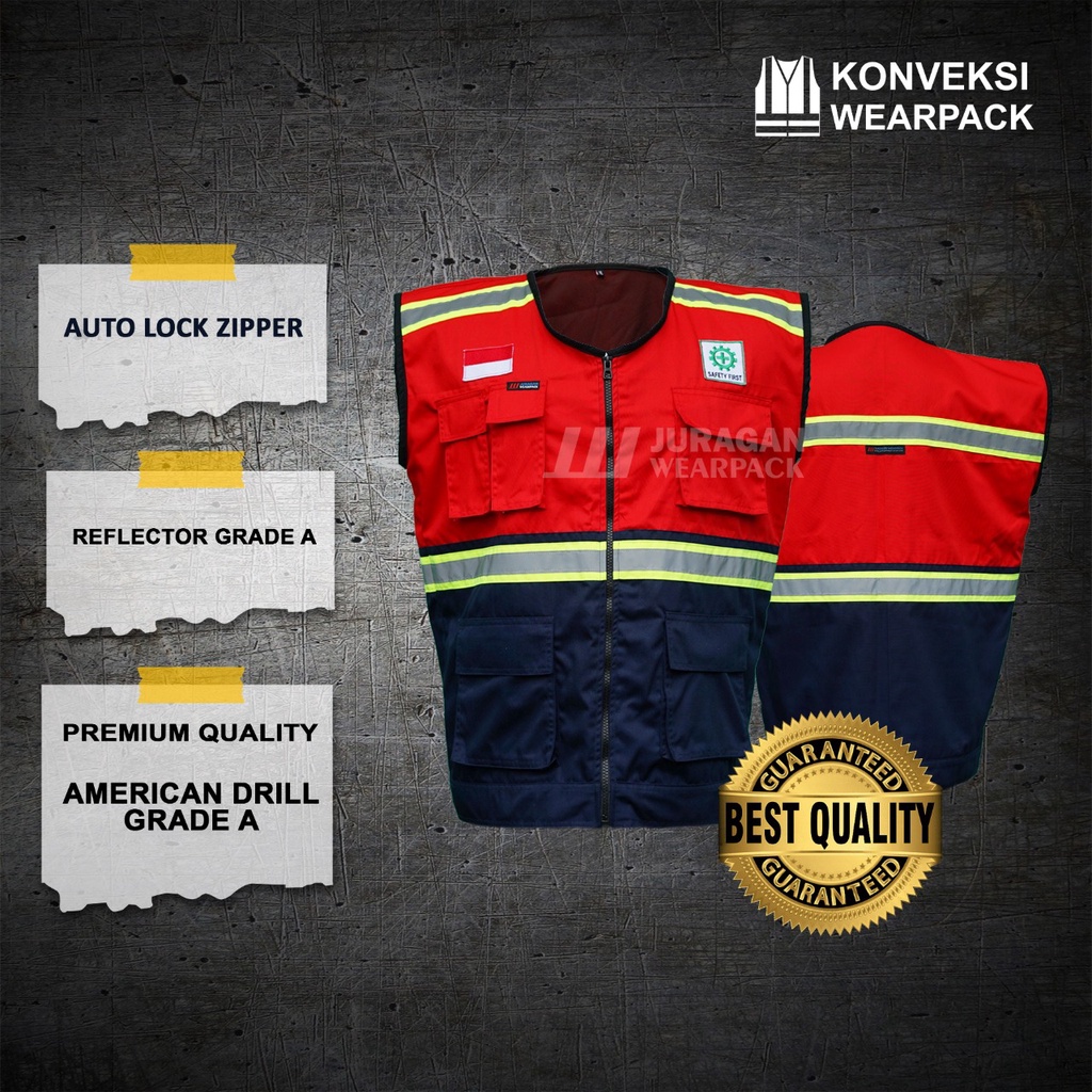 Rompi Vest Warna Merah Kombinasi Biru Navy