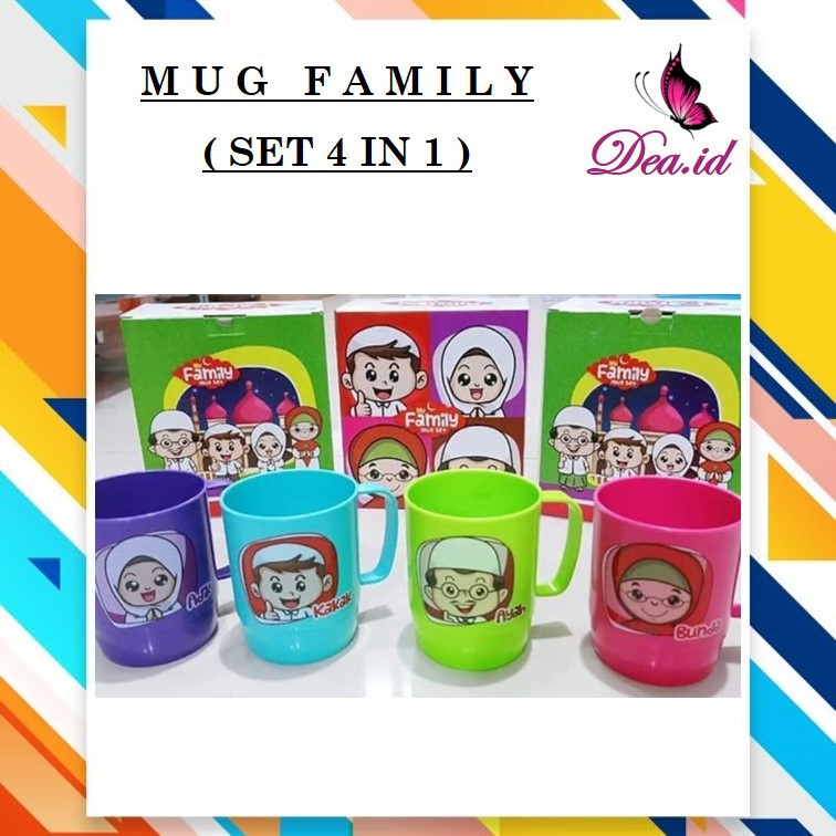 [DEASHOP] MUG FAMILY SET 4 IN 1 / GELAS PLASTIK FAMILY / BIGGY GELAS 4 PCS FREE DUS