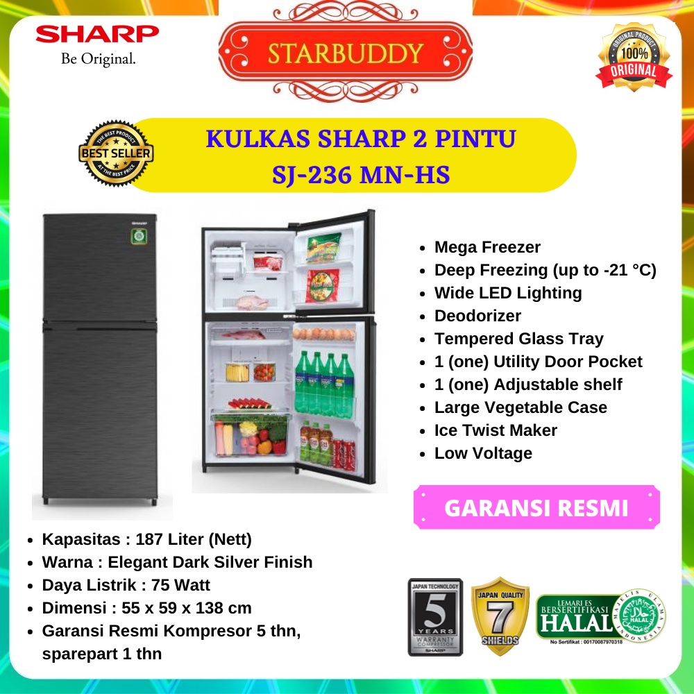 KULKAS SHARP SJ-236 MN-HS 2 PINTU KIREI SERIES
