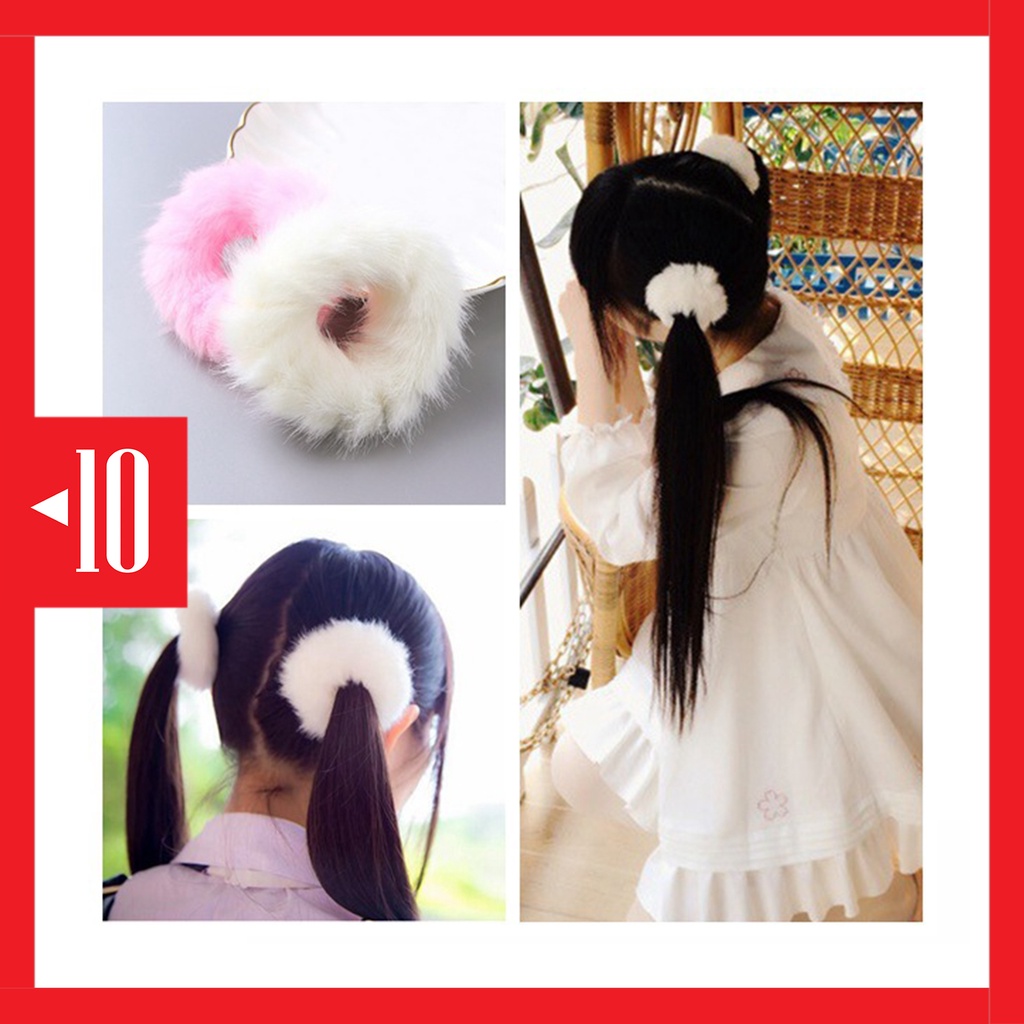 HR-08 kunciran bulu bulat anime ponytail rabbit fur hair rope kuncir ikat rambut mori hair ring